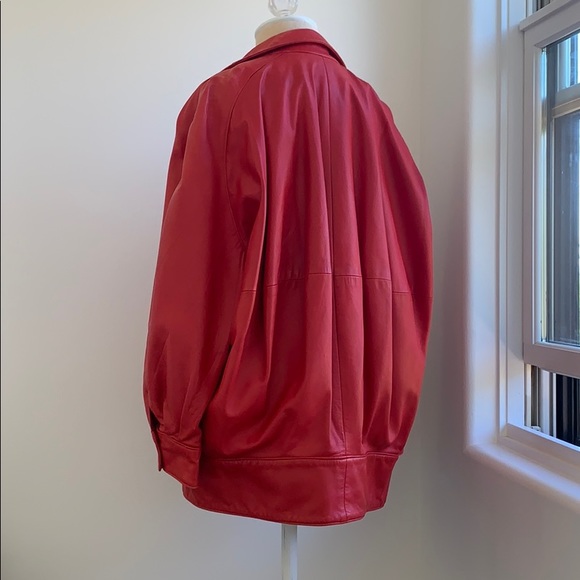 Neumann Marcus Oversized Leather Jacket - Red - Picture 3 of 5